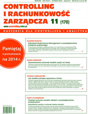 Controlling i Rachunkowość Zarządcza Wydanie 11/2013 - 